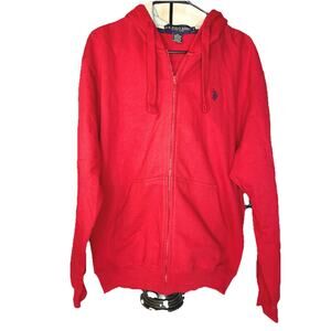 Ralph Lauren US Polo Assn Sweatshirt Mens Small Red Hoodie Full Zip Navy Pony